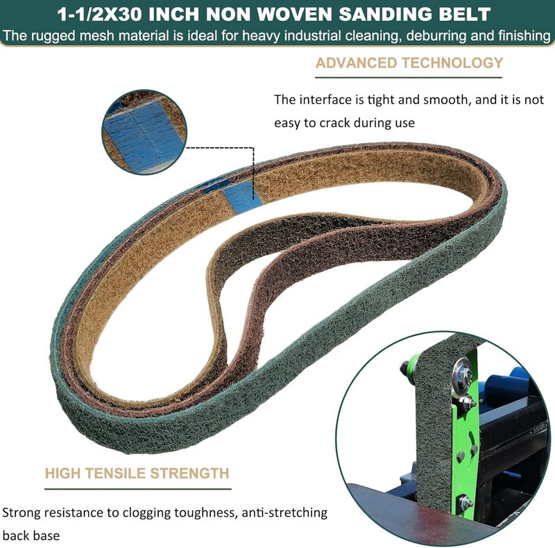 SACKORANGE 3 Pack 1-1/2 X 30 Inch Coarse, Medium, and Fine Grits Assortment Non Woven Surface Conditioning Sanding Belts for Pipe Tube Polisher Sander Metal Pole and Metal Fabricators Profession Sander Belt - Image 3